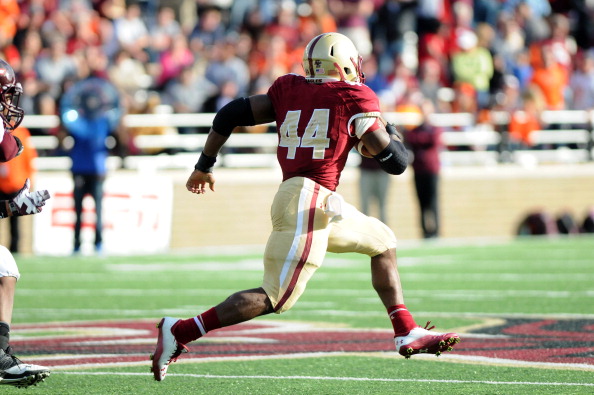 CHESTNUT HILL, MA - NOVEMBER 2: Andre Williams #44 of the Boston College Eagles breaks a touchdown run against the Virginia Tech Hokies in the second half at Alumni Stadium. The Eagles won the game 34 to 27. November 2, 2013 in Chestnut Hill, Massachusetts. (Photo by Darren McCollester/Getty Images)