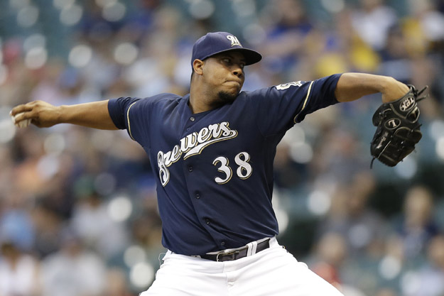 MILWAUKEE, WI - SEPTEMBER 04: Wily Peralta #38 of the Milwaukee Brewers pitches during the first inning against the St. Louis Cardinals at Miller Park on September 04, 2014 in Milwaukee, Wisconsin.
