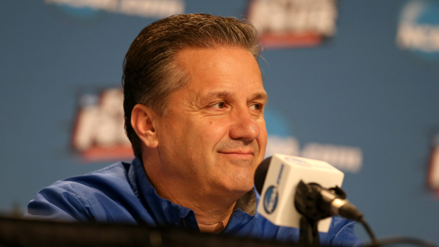 INDIANAPOLIS, IN - APRIL 02:  Head coach John Calipari of the Kentucky Wildcats addresses the media during a press conference before the 2015 NCAA Men's Final Four at Lucas Oil Stadium on April 2, 2015 in Indianapolis, Indiana. Kentucky plays Wisconsin on Saturday, April 4th.  (Photo by Streeter Lecka/Getty Images)