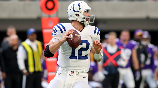 MINNEAPOLIS, MN - DECEMBER 18: Andrew Luck #12 of the Indianapolis Colts drops back to pass the ball in the second quarter of the game agains the Minnesota Vikings on December 18, 2016 at US Bank Stadium in Minneapolis, Minnesota. 