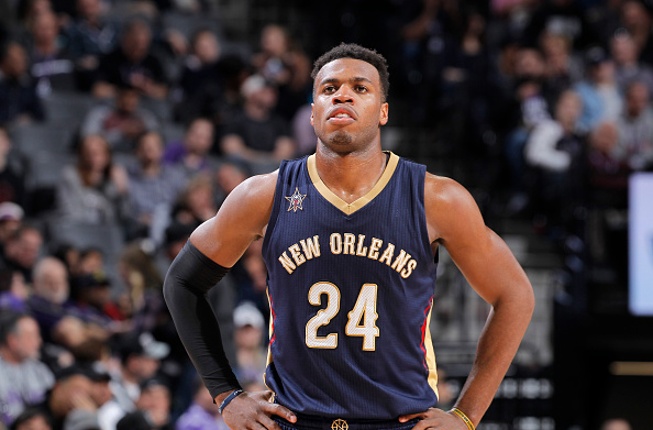 SACRAMENTO, CA - FEBRUARY 12: Buddy Hield #24 of the New Orleans Pelicans looks on during the game against the Sacramento Kings on February 12, 2017 at Golden 1 Center in Sacramento, California. NOTE TO USER: User expressly acknowledges and agrees that, by downloading and or using this photograph, User is consenting to the terms and conditions of the Getty Images Agreement. Mandatory Copyright Notice: Copyright 2017 NBAE (Photo by Rocky Widner/NBAE via Getty Images)