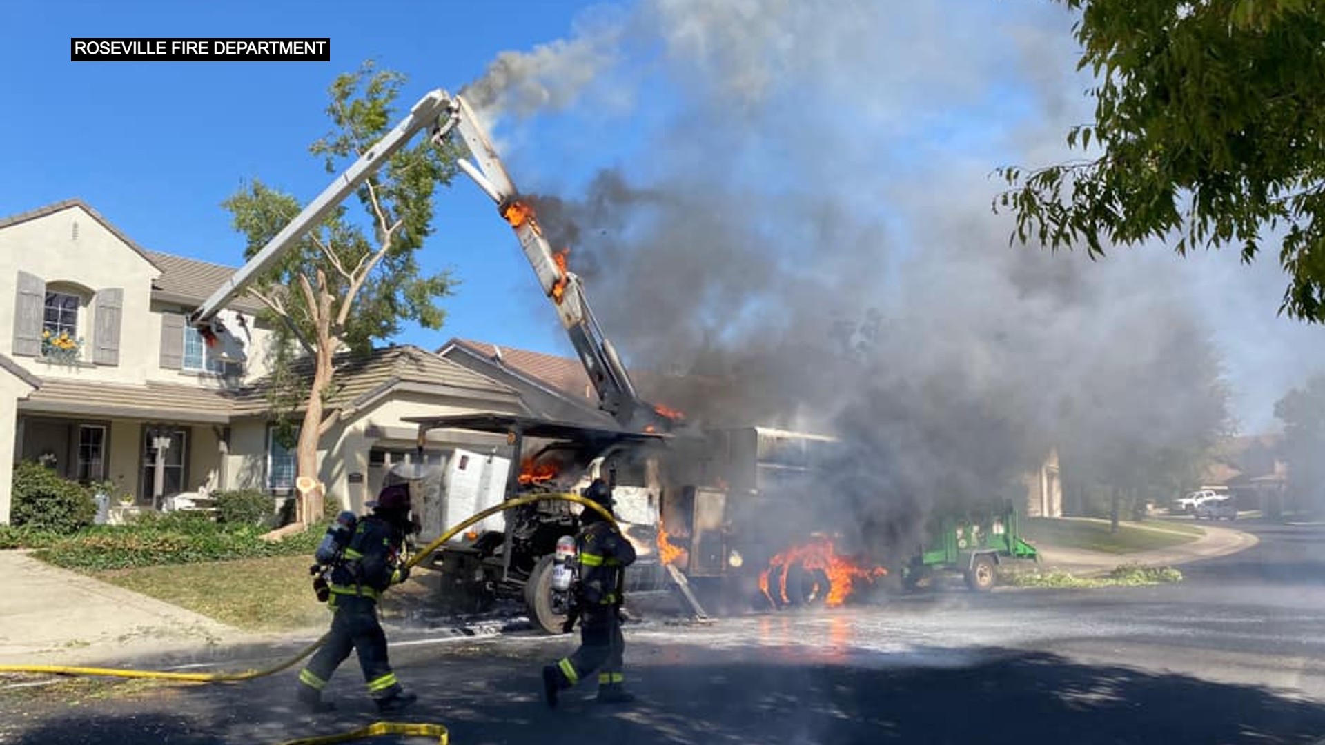 Tree Trimming Truck Catches Fire Near Roseville Home