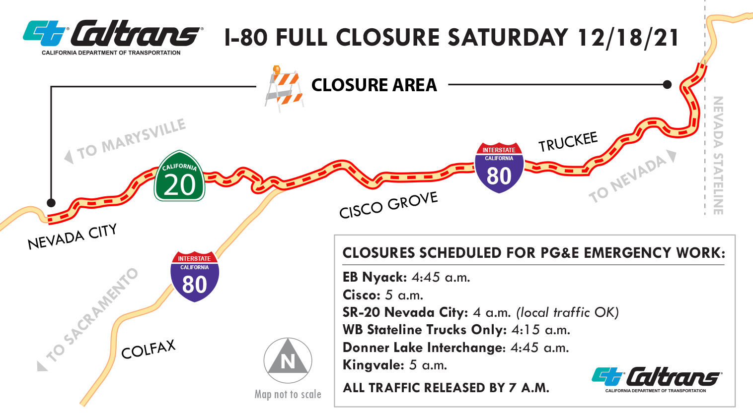 Major I-80 Stretch In Sierra To Be Shut Down Saturday Morning For PG&E Repairs