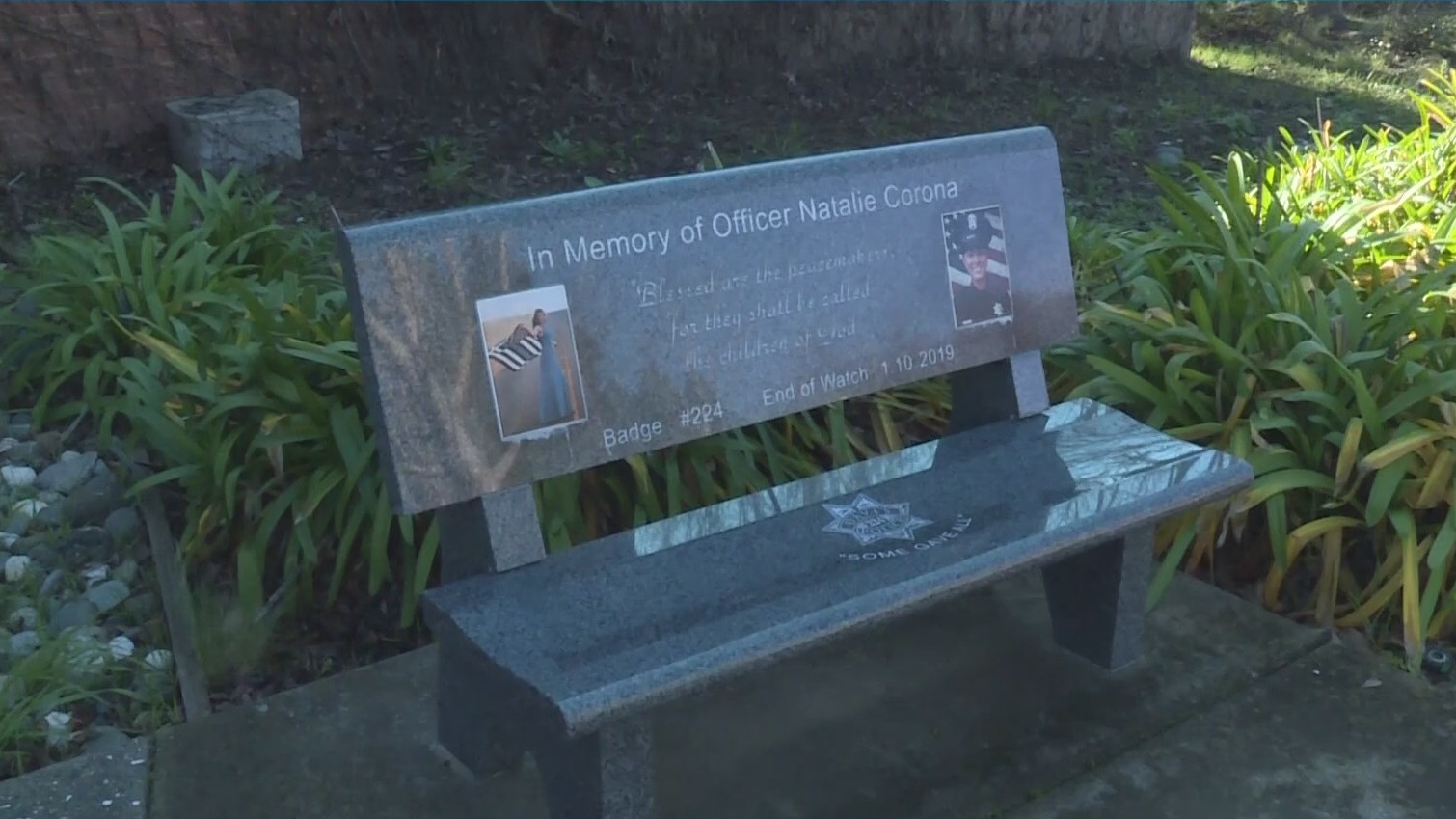 Flowers Left At Memorial For Fallen Davis Police Officer Natalie Corona On Anniversary Of Death